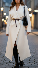 Lumina Wear Aurora white structured wrap coat with draped collar, featuring a stylish, elegant design in XS size.