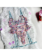 Lumina Vancouver Helene lingerie set featuring delicate lace bra and matching panties in soft pastel colors.