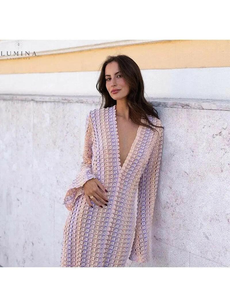 Green Aviana cropped dress by Lumina Wear featuring a relaxed fit, perfect for holiday vibes, shown on a model.