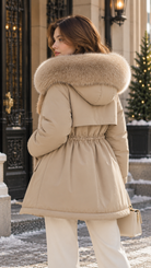 Lumina Wear Scarlett cozy faux-fur utility parka with drawstring waist, shown in a neutral tone