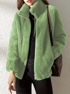 Lumina Wear Beatrice plush cozy teddy fleece jacket with high collar in khaki, perfect for casual wear, XS size.