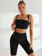Black Lumina Vancouver yoga sports bra and bicycle shorts bundle, quick-drying athletic wear for active workouts.
