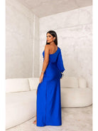 Olive green Becca satin maxi dress by Lumina Vancouver, elegant wedding guest gown with flowing fabric and sophisticated style.