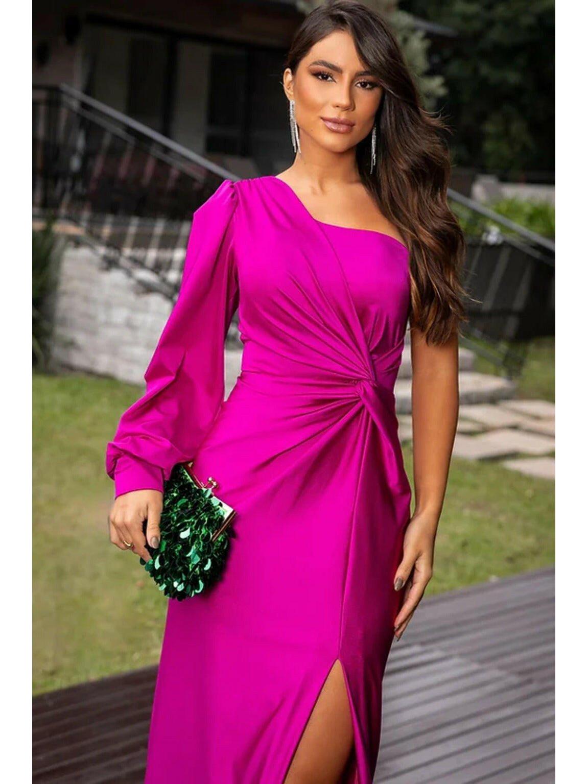 Olive green Becca elegant satin maxi dress for wedding guests by Lumina Vancouver, featuring a flowy design and sophisticated style.