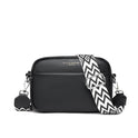 Lumina Wear Bella compact black leather shoulder handbag with sleek design and gold-tone hardware.