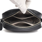 Lumina Wear Bella Chic Compact Black Leather Shoulder Bag with sleek design and adjustable strap for everyday style.