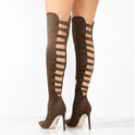 Black high heel boots for women featuring daring cutouts, from Lumina Wear's Bella collection, stylish and modern footwear.