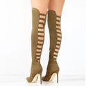 Black high heel boots for women with daring cutout design by Lumina Wear, featuring sleek stiletto heels and stylish ankle coverage.