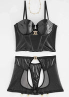 Lumina Vancouver Bella Leather Lingerie in size S, featuring sleek black leather design with delicate straps and detailed craftsmanship.