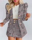 Purple floral blazer and skirt suit by Lumina Wear, tailored for women, stylish and elegant for professional or formal wear.