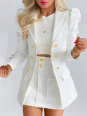 Lumina Wear Bella tailored floral blazer and skirt set in purple, women's suit with a fitted blazer and matching skirt.