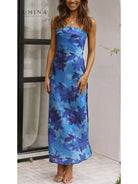 Pink Bellamy sleeveless floral maxi dress by Lumina Vancouver, perfect for wedding guests, shown on a size 8-10 model.