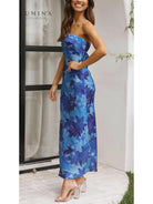 Pink Bellamy sleeveless floral maxi dress by Lumina Vancouver, perfect for wedding guests, shown on a model.