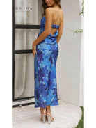 Pink Bellamy sleeveless floral maxi dress by Lumina Vancouver, perfect for wedding guests, shown on a size 8-10 model.