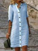 White Bellatrix shirt dress by Lumina Wear, button-down mini dress with a tailored fit and classic collar, styled on a model.