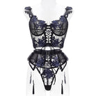 Black and blue floral embroidery ribbon lingerie set by Lumina Vancouver, featuring a 2-piece feminine lingerie ensemble.