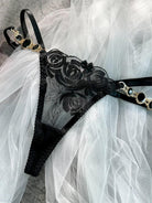 Black embroidered lingerie set with push-up bras and matching panties, 3-piece sexy lingerie by Lumina Vancouver.