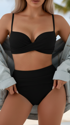 Basic Solid Color V Waist Bikini Set - Lumina Vancouver