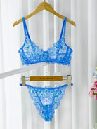 Blue floral embroidery lingerie set, 2-piece by Lumina Vancouver, featuring delicate blue floral designs and soft fabric.