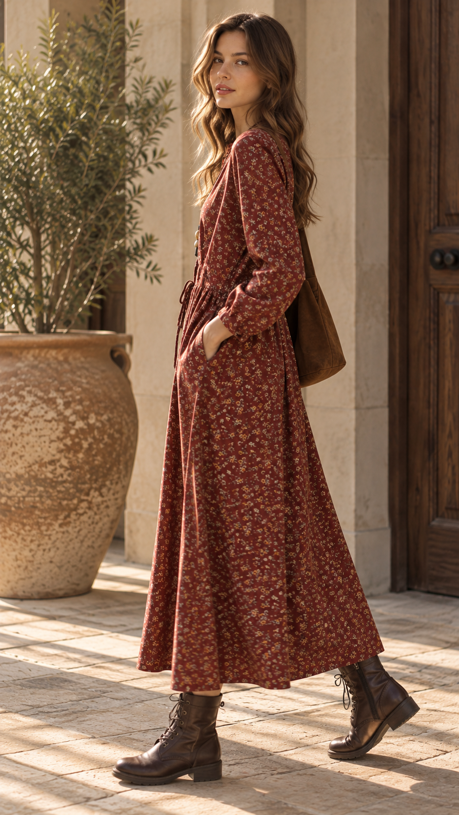 Vintage floral printed dress by Lumina Wear, featuring a flowing silhouette and vibrant floral pattern.