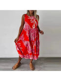 Brown Caitlyn sleeveless maxi dress by Lumina Wear, flowing design with a relaxed fit, perfect for warm-weather occasions.