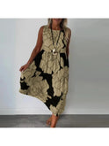 Brown sleeveless maxi dress from Lumina Wear's Caitlyn collection, flowing fabric, elegant design, perfect for summer wear.