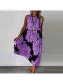 Brown sleeveless maxi dress by Lumina Wear featuring a flowing silhouette, perfect for casual or summer occasions.