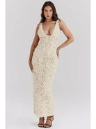 Lumina Vancouver Catalina Glamour A-Line Floral Maxi Dress for wedding guests, featuring a flowy silhouette and vibrant floral pattern.