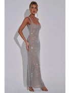 Lumina Vancouver Catherine™ sparkling maxi dress with elegant design, showcased on a model in a stylish dress sale image.