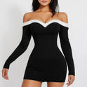 Black Celeste Moonstone bodycon mini dress by Lumina Wear, fitted with sleek design and elegant moonstone accents.