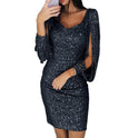 Black Celeste Nightshade sequin dress by Lumina Wear, featuring shimmering sequins and a stylish fit, photographed on a model.