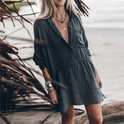 Celeste Ocean Breeze mini shirtdress by Lumina Wear, white with ocean-inspired pattern, tailored fit, short sleeves, perfect for warm weather.