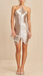 Silver finish mini dress by Lumina Vancouver featuring a sleek, fitted silhouette and stylish design perfect for elegant occasions.