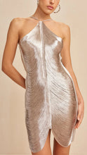 Silver finish mini dress by Lumina Wear, the Celeste model, featuring a sleek, fitted design perfect for stylish occasions.