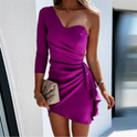 Purple Lumina Wear Celestiana one-shoulder mini dress, stylish and fitted, perfect for evening or special occasions.