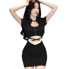 Women's Mini Dress - Slim Fit - Short Sleeve - Cutout Design - Button Front by Lumina Vancouver