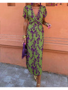Elegant floral dress by Lumina Vancouver featuring a fitted bodice and flowing skirt, perfect for stylish occasions.