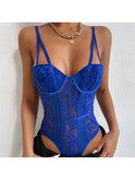Black Celine embroidered corset bodysuit by Lumina Wear, form-fitting with intricate embroidery, shown on a model.