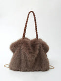 Lumina Wear Charlotte plush velvet tote bag in brown with a spacious design, stylish handbag with elegant, soft velvet material.