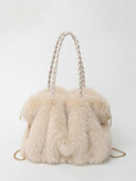 Lumina Wear Charlotte plush velvet tote bag in brown, featuring a spacious design and elegant style for everyday use.
