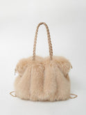 Luxurious plush velvet tote bag by Lumina Wear, Charlotte style, spacious design in rich brown for elegant everyday use.