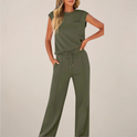 Charlotte relaxed fit two-piece pants set with drawstring by Lumina Wear, black color, perfect for casual wear.