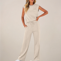Charlotte relaxed fit two-piece pants set with drawstring by Lumina Wear, black women's casual outfit featuring comfortable pants and top.