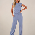 Charlotte relaxed fit two-piece pants set with drawstring from Lumina Wear, featuring black comfortable casual style for women.