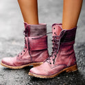 Black Chloe Rugged Lace-Up Combat Boots for Women by Lumina Wear, featuring sturdy design and chunky soles.