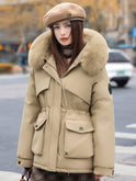 Lumina Wear Chloe utility parka jacket with faux-fur collar in khaki, stylish coat perfect for cold weather, size XS.