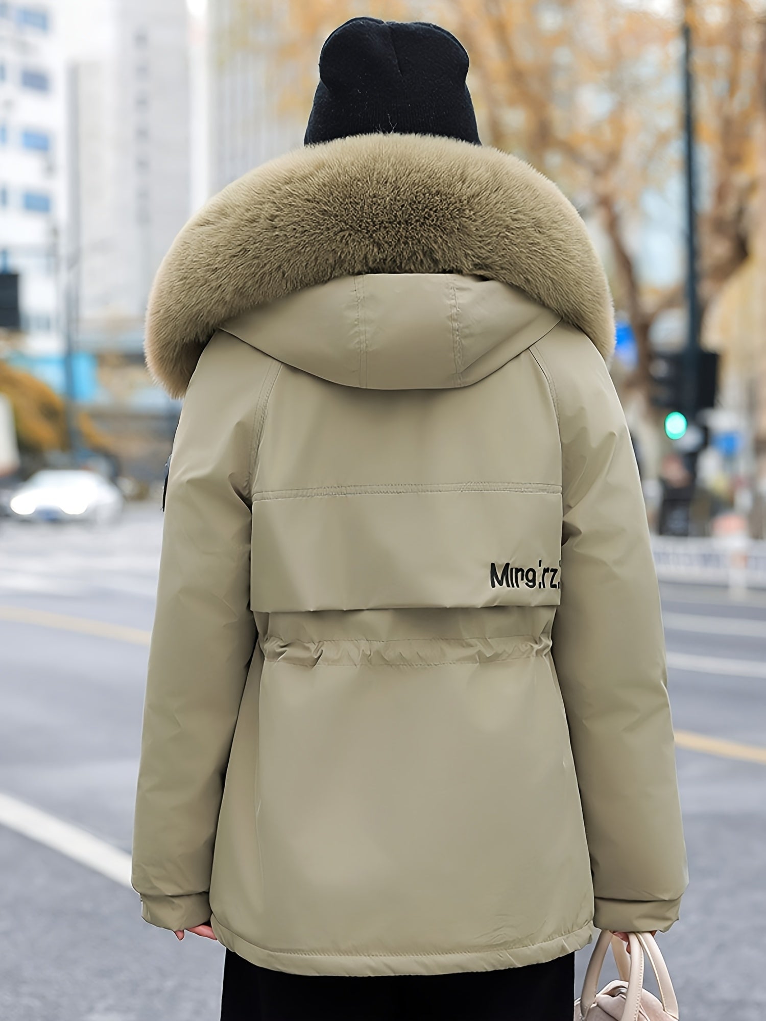 Lumina Wear Chloe utility parka jacket with faux-fur collar in khaki, featuring a stylish design and practical details.