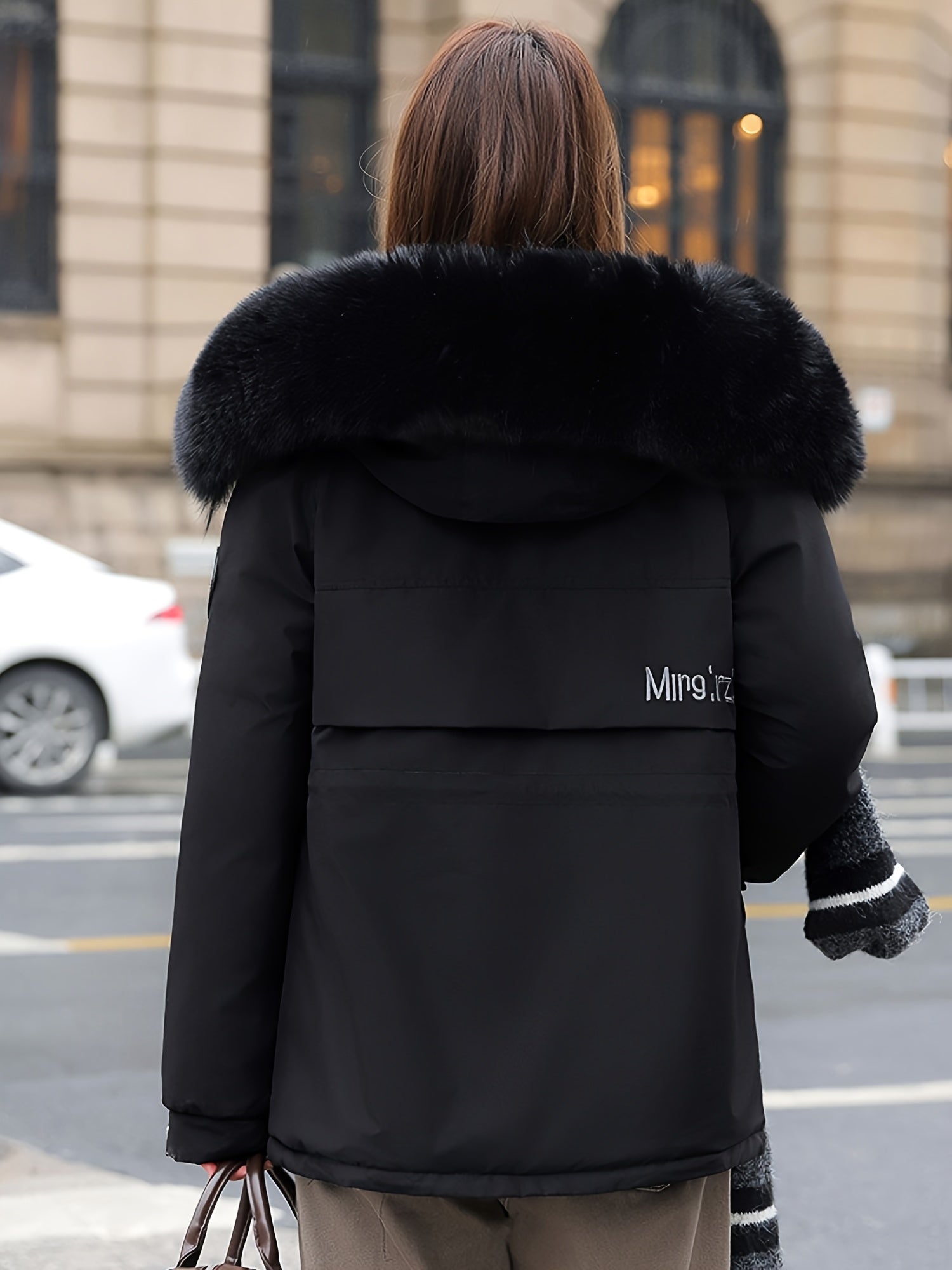 Khaki Chloe Lumina Wear utility parka jacket with faux-fur collar, front pockets, and adjustable waist, stylish winter outerwear.