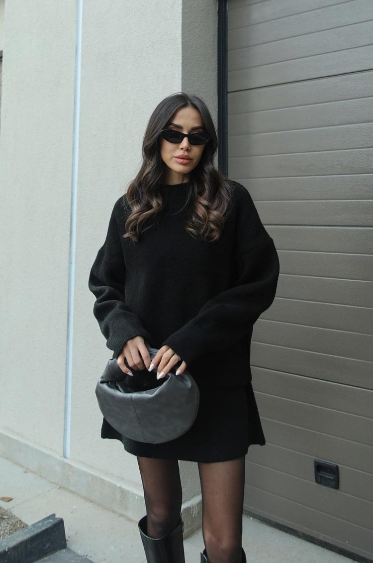 Lumina Wear Clara cozy knit sweater set with matching mini skirt in wine red, women's fashion ensemble, XS size.