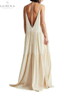White Clarissa Ocean Breeze Maxi Dress by Lumina Vancouver with a flowing holiday vibe, perfect for warm-weather occasions.